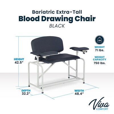Viva Comfort Bariatric Extra-Tall Phlebotomy Chair, 750 lb. Capacity, 2 Flip Up Arms, Black (ADI997-01-BT-BLK)
