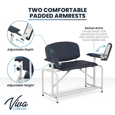 Viva Comfort Bariatric Extra-Tall Phlebotomy Chair, 750 lb. Capacity, 2 Flip Up Arms, Black (ADI997-01-BT-BLK)