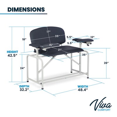 Viva Comfort Bariatric Extra-Tall Phlebotomy Chair, 750 lb. Capacity, 2 Flip Up Arms, Black (ADI997-01-BT-BLK)
