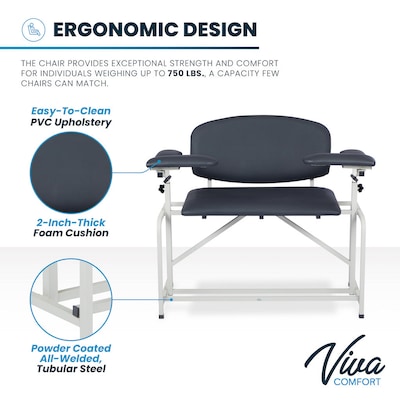 Viva Comfort Bariatric Extra-Tall Phlebotomy Chair, 750 lb. Capacity, 2 Flip Up Arms, Black (ADI997-01-BT-BLK)