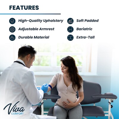 Viva Comfort Bariatric Extra-Tall Phlebotomy Chair, 750 lb. Capacity, 2 Flip Up Arms, Black (ADI997-01-BT-BLK)