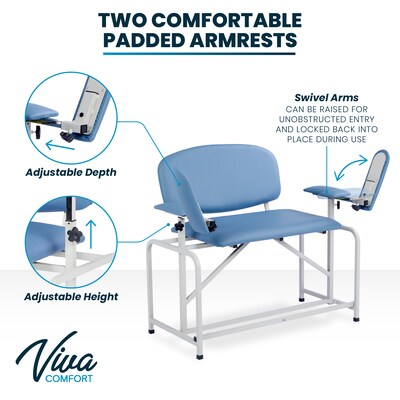 Viva Comfort Bariatric Extra-Tall Phlebotomy Chair, 750 lb. Capacity, 2 Flip Up Arms, Midnight Express (ADI997-01-BT-BLU)