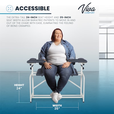 Viva Comfort Bariatric Extra-Tall Phlebotomy Chair with Drawer, 750 lb. Capacity, 2 Flip Up Arms, Black (ADI997-01D-BT-BLK)