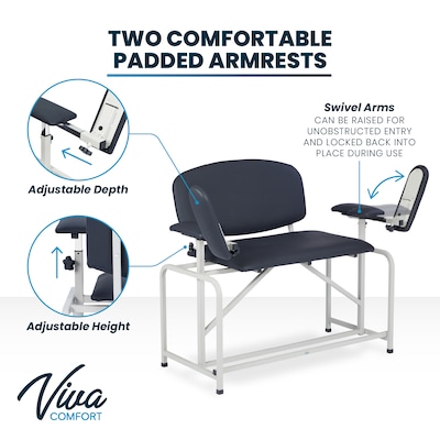 Viva Comfort Bariatric Extra-Tall Phlebotomy Chair with Drawer, 750 lb. Capacity, 2 Flip Up Arms, Black (ADI997-01D-BT-BLK)