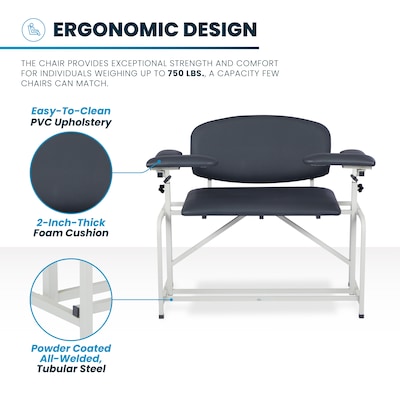 Viva Comfort Bariatric Extra-Tall Phlebotomy Chair with Drawer, 750 lb. Capacity, 2 Flip Up Arms, Black (ADI997-01D-BT-BLK)