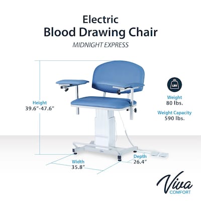 Viva Comfort Electric Adjustment Phlebotomy Chair, 590 lb. Capacity, 2 Flip Up Arms, Blue (ADIME997-06)