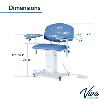 Viva Comfort Electric Adjustment Phlebotomy Chair, 590 lb. Capacity, 2 Flip Up Arms, Blue (ADIME997-06)