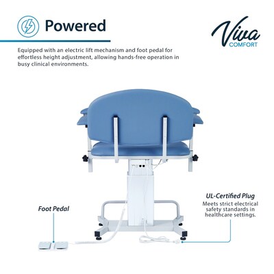 Viva Comfort Electric Adjustment Phlebotomy Chair, 590 lb. Capacity, 2 Flip Up Arms, Blue (ADIME997-06)
