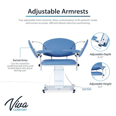 Viva Comfort Electric Adjustment Phlebotomy Chair, 590 lb. Capacity, 2 Flip Up Arms, Blue (ADIME997-06)