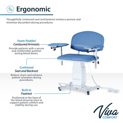 Viva Comfort Electric Adjustment Phlebotomy Chair, 590 lb. Capacity, 2 Flip Up Arms, Blue (ADIME997-06)