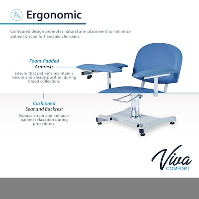 Viva Comfort Manual Adjustment Phlebotomy Chair with Drawer, 485 lb. Capacity, 2 Flip Up Arms, Blue (ADIME997-05-DR)