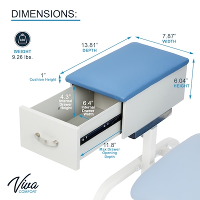 Viva Comfort Manual Adjustment Phlebotomy Chair with Drawer, 485 lb. Capacity, 2 Flip Up Arms, Blue (ADIME997-05-DR)