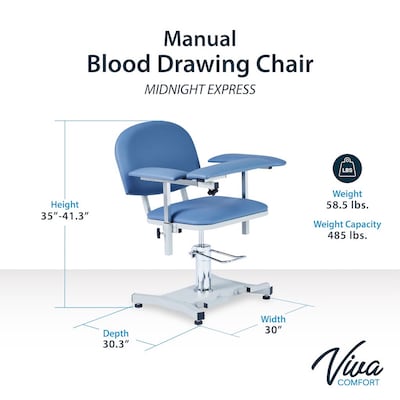Viva Comfort Manual Adjustment Phlebotomy Chair, 485 lb. Capacity, 2 Flip Up Arms, Blue (ADIME997-05)