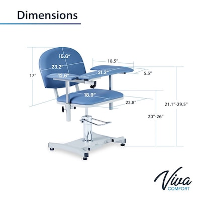 Viva Comfort Manual Adjustment Phlebotomy Chair, 485 lb. Capacity, 2 Flip Up Arms, Blue (ADIME997-05)