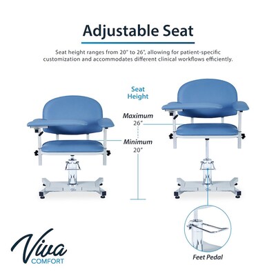 Viva Comfort Manual Adjustment Phlebotomy Chair, 485 lb. Capacity, 2 Flip Up Arms, Blue (ADIME997-05)