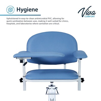 Viva Comfort Manual Adjustment Phlebotomy Chair, 485 lb. Capacity, 2 Flip Up Arms, Blue (ADIME997-05)