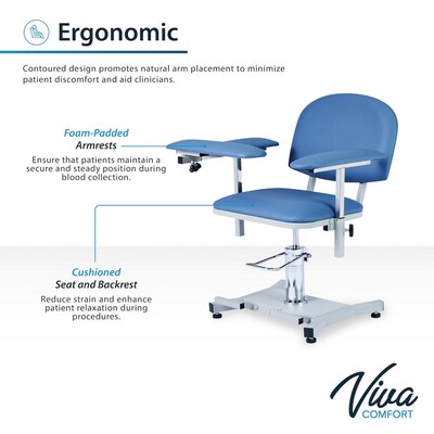 Viva Comfort Manual Adjustment Phlebotomy Chair, 485 lb. Capacity, 2 Flip Up Arms, Blue (ADIME997-05)