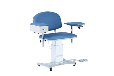Viva Comfort Electric Adjustment Phlebotomy Chair with Drawer, 590 lb. Capacity, 2 Flip Up Arms, Blue (ADIME997-06-DR)