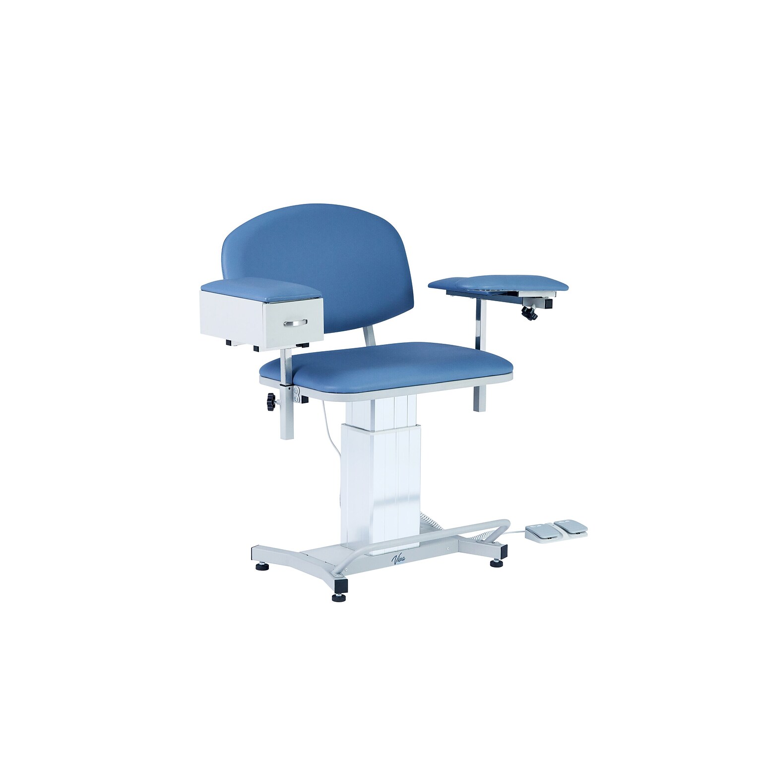 Viva Comfort Electric Adjustment Phlebotomy Chair with Drawer, 590 lb. Capacity, 2 Flip Up Arms, Blue (ADIME997-06-DR)