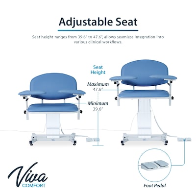 Viva Comfort Electric Adjustment Phlebotomy Chair with Drawer, 590 lb. Capacity, 2 Flip Up Arms, Blue (ADIME997-06-DR)