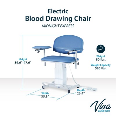 Viva Comfort Electric Adjustment Phlebotomy Chair with Drawer, 590 lb. Capacity, 2 Flip Up Arms, Blue (ADIME997-06-DR)