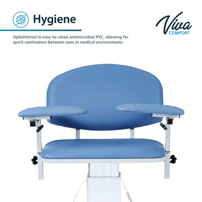Viva Comfort Electric Adjustment Phlebotomy Chair with Drawer, 590 lb. Capacity, 2 Flip Up Arms, Blue (ADIME997-06-DR)