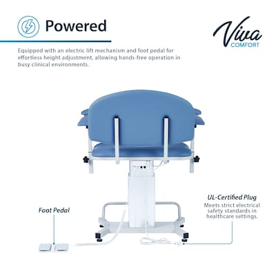 Viva Comfort Electric Adjustment Phlebotomy Chair with Drawer, 590 lb. Capacity, 2 Flip Up Arms, Blue (ADIME997-06-DR)