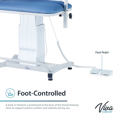 Viva Comfort Electric Adjustment Phlebotomy Chair with Drawer, 590 lb. Capacity, 2 Flip Up Arms, Blue (ADIME997-06-DR)