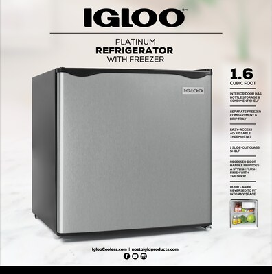 Igloo IRF16PL6A 1.6 Cu. Ft. Refrigerators w/Freezer, Platinum