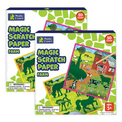 Ready 2 Learn Magic Scratch Paper, Farm, 8.25 x 8.25, Multicolored, 10 Boards/Pack, 2 Packs/Bundle (CE-10152-2)