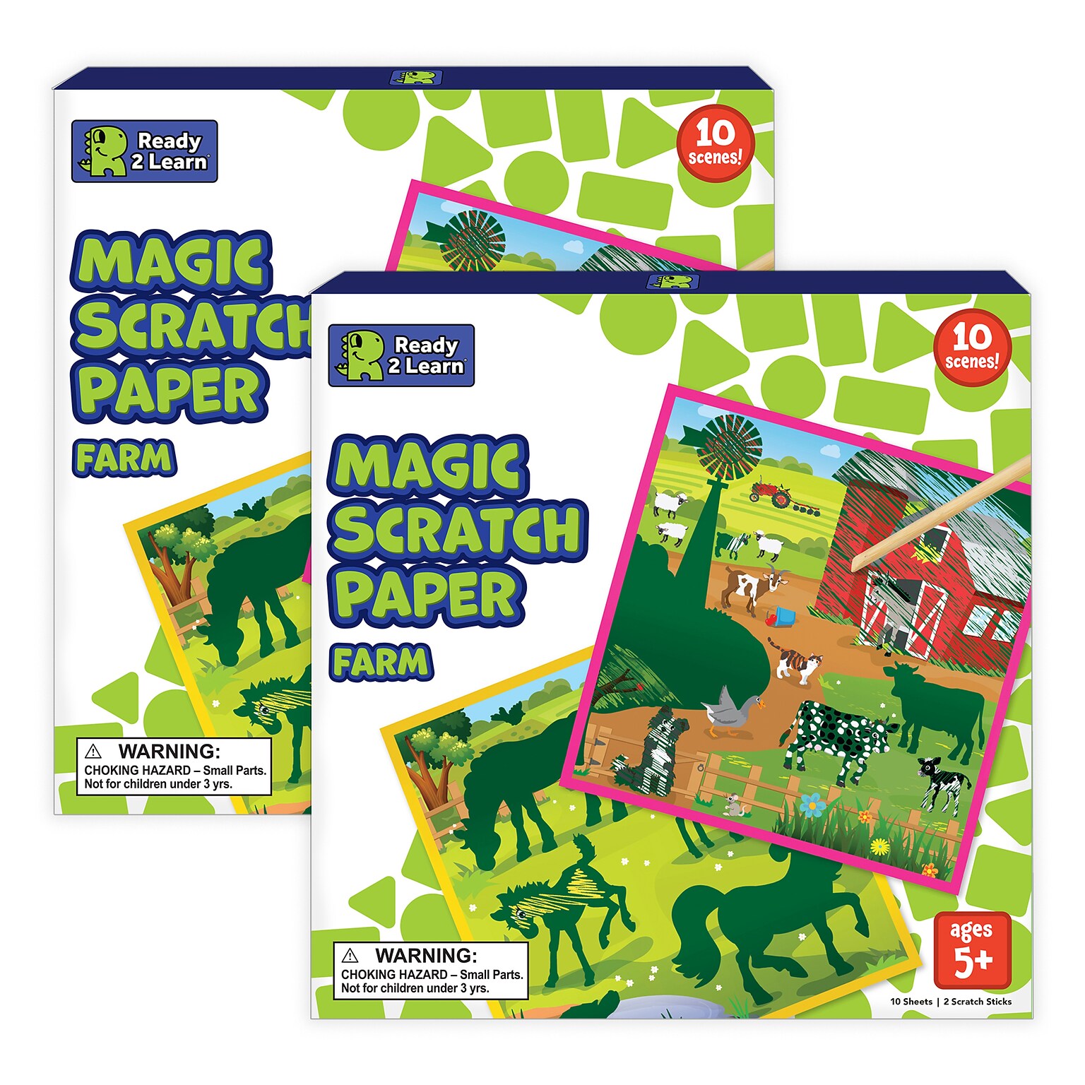 Ready 2 Learn Magic Scratch Paper, Farm, 8.25 x 8.25, Multicolored, 10 Boards/Pack, 2 Packs/Bundle (CE-10152-2)