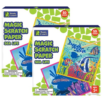Ready 2 Learn Magic Scratch Paper, Sea-Life, 8.25 x 8.25, Multicolored, 10 Boards/Pack, 2 Packs/Bundle (CE-10153-2)