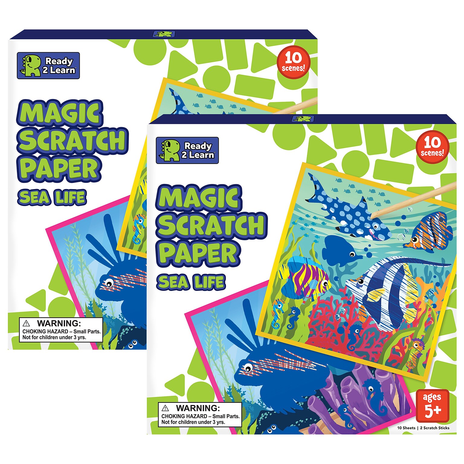 Ready 2 Learn Magic Scratch Paper, Sea-Life, 8.25 x 8.25, Multicolored, 10 Boards/Pack, 2 Packs/Bundle (CE-10153-2)