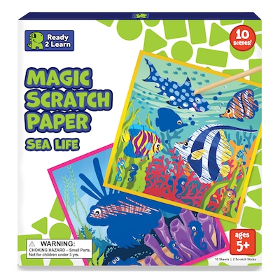 Ready 2 Learn Magic Scratch Paper, Sea-Life, 8.25 x 8.25, Multicolored, 10 Boards/Set (CE-10153)