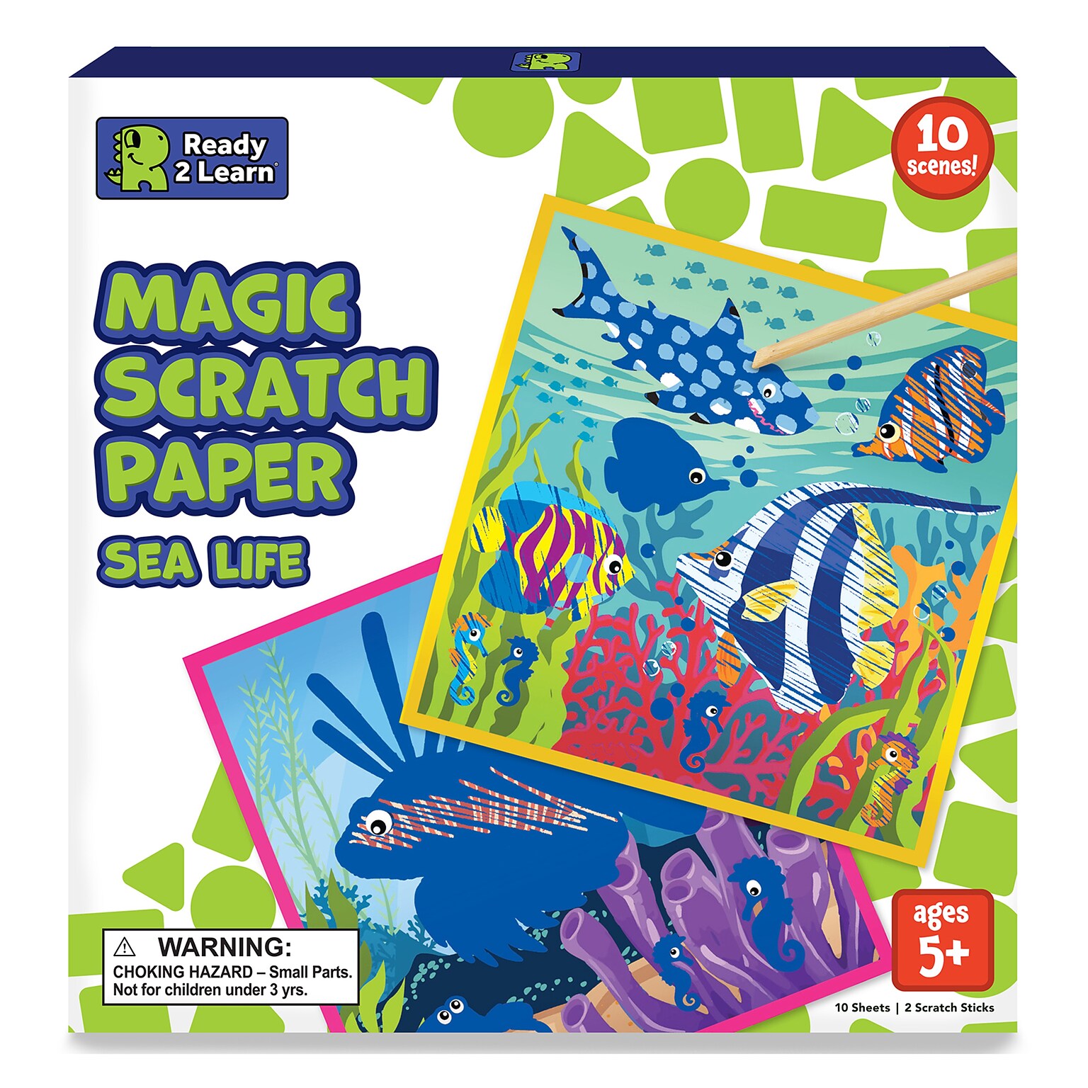 Ready 2 Learn Magic Scratch Paper, Sea-Life, 8.25 x 8.25, Multicolored, 10 Boards/Set (CE-10153)