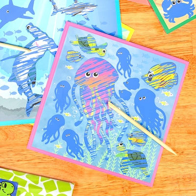 Ready 2 Learn Magic Scratch Paper, Sea-Life, 8.25" x 8.25", Multicolored, 10 Boards/Set (CE-10153)