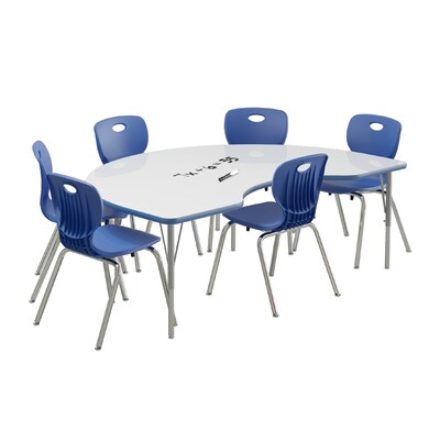 Correll Kidney Shaped Activity Table Set, 72 x 48, Height Adjustable, Frosty White (AP1-A4872DEKID-80-14-37-6-18)