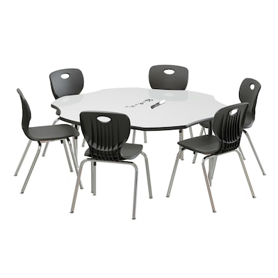 Correll 60 Flower Shaped Activity Table Set, Height Adjustable, Frosty White (AP1-A60DEFLR-80-09-09-6-18)