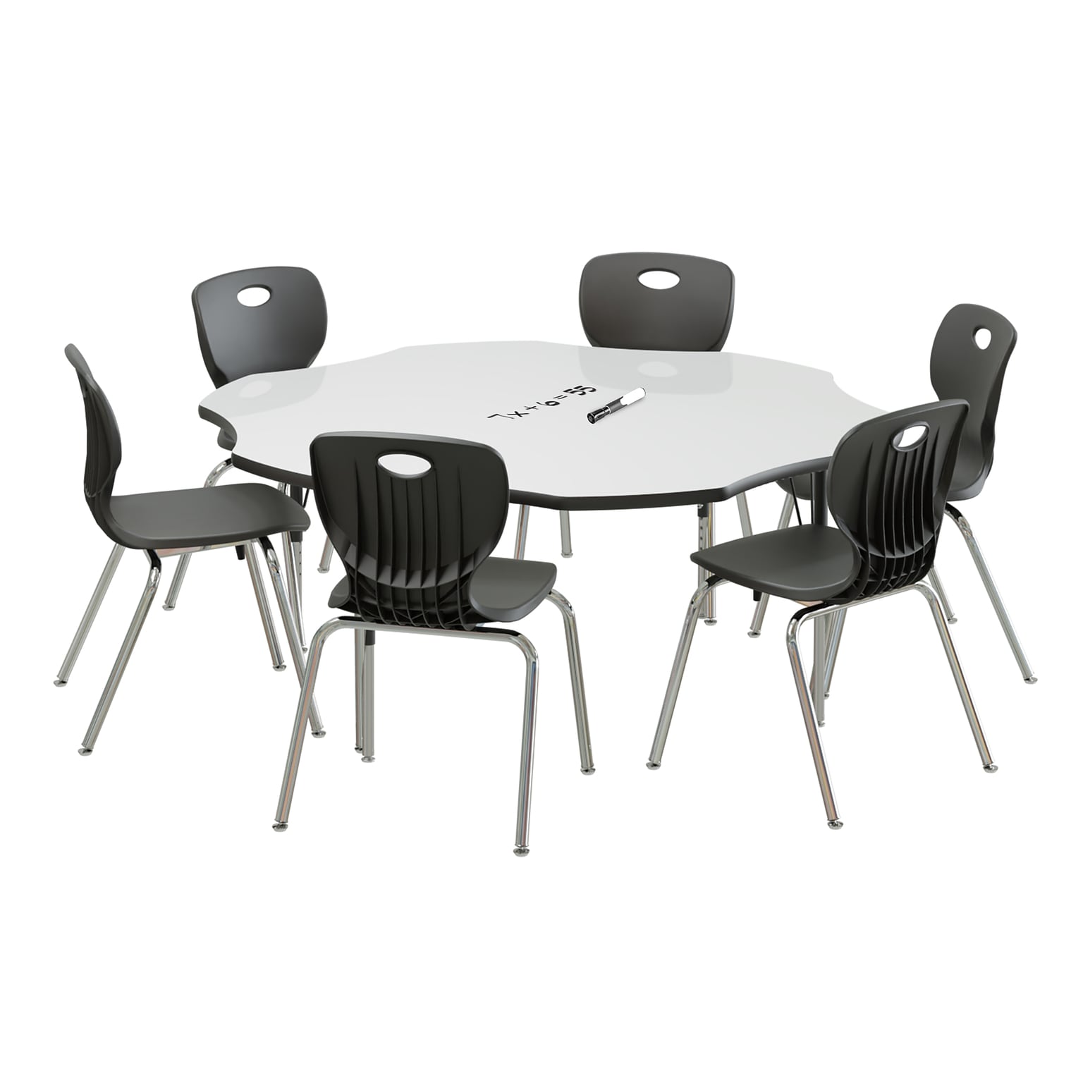 Correll 60 Flower Shaped Activity Table Set, Height Adjustable, Frosty White (AP1-A60DEFLR-80-09-09-6-18)