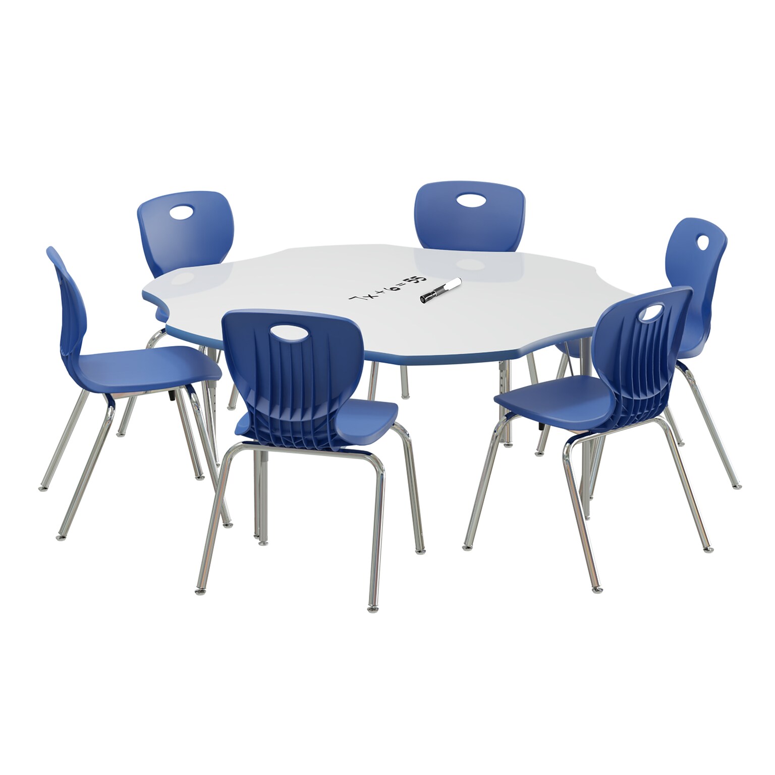 Correll 60 Flower Shaped Activity Table Set, Height Adjustable, Frosty White (AP1-A60DEFLR-80-14-37-6-18)