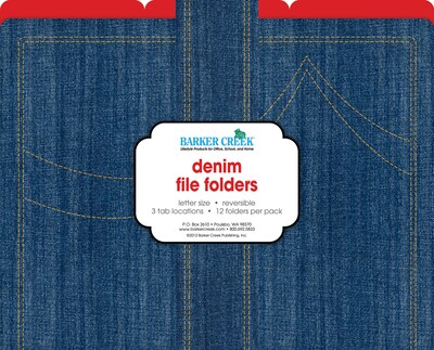 Barker Creek Denim File Folder, 1/3-Cut Tab, Letter Size, Multicolor, 12/Pack (BC1302)
