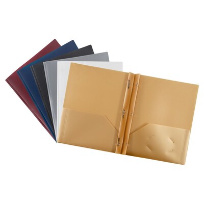 JAM Paper Smooth 3-Hole Punched 2 Pocket Plastic Folder with Fasteners, Assorted Colors, 6/Pack (382ECPassrt)