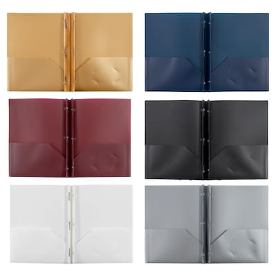 JAM Paper Smooth 3-Hole Punched 2 Pocket Plastic Folder with Fasteners, Assorted Colors, 6/Pack (382ECPassrt)