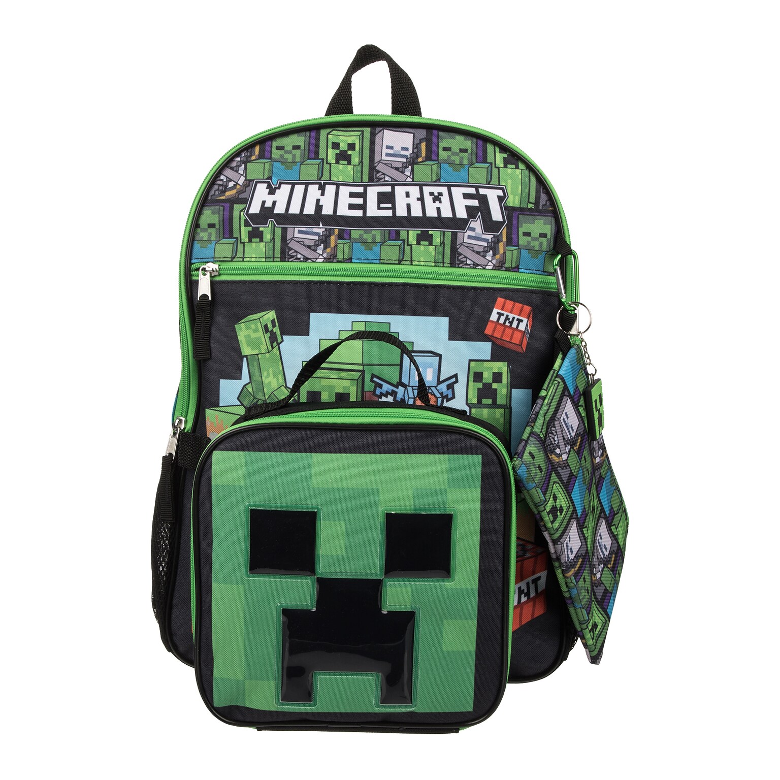 Bioworld Kids 5-Piece Minecraft Backpack Set, Large, Green/Black (B1Y5DAQMNCSB00)