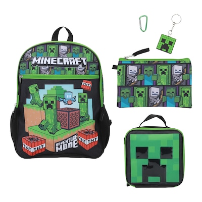Bioworld Kids 5-Piece Minecraft Backpack Set, Large, Green/Black (B1Y5DAQMNCSB00)