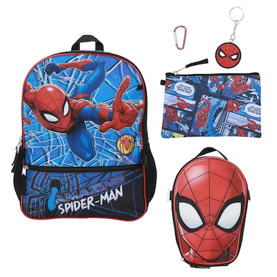 Bioworld Kids 5-Piece Spiderman Backpack, Large, Blue/Red (B1B7S3WUSMSB00)