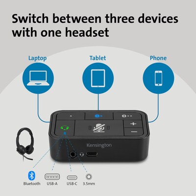 Kensington Universal 3-in-1 Pro Audio Headset Switch, Black (K83300WW)