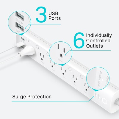 TP Link Kasa HS300 WiFi 6-Outlet Smart Power Strip, White (HS300)
