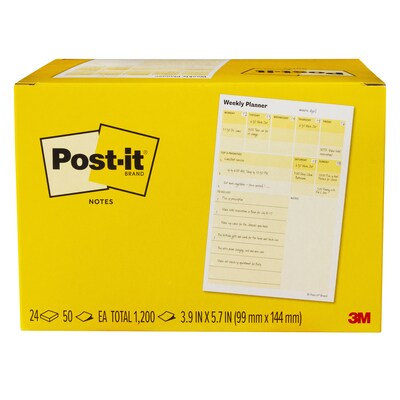 Post-it Weekly Planner Notes, 3.9 x 5.7, 50 Sheets/Pad, 24 Pads/Pack (660-24CP-WP)