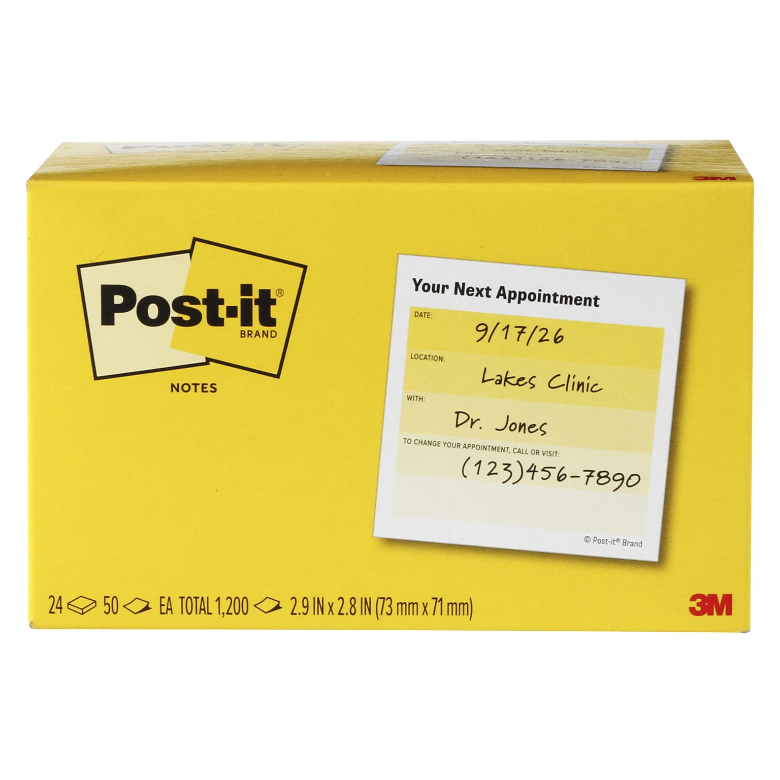 Post-it Appointment Reminder Notes, 2.9 x 2.8, Yellow/White, 50 Sheets/Pad, 24 Pads/Pack (654-24CP-NSA)